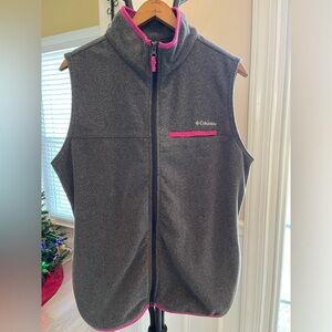 Ladies Columbia Fleece Vest XL Gray & Fuchsia